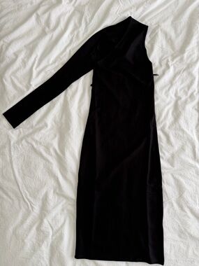 Marcella NYC Manhattan Asymmetrical One-Shoulder Midi Black Dress